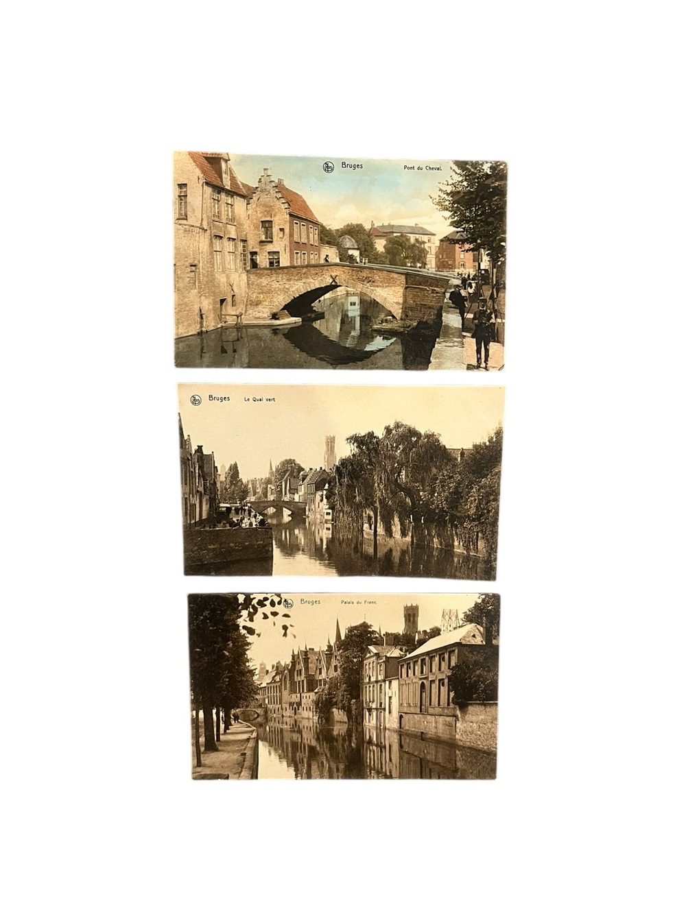 Bruges Belgium Lot of 3 Vintage Postcards Unposted Pont du Cheval Le Quai Vert